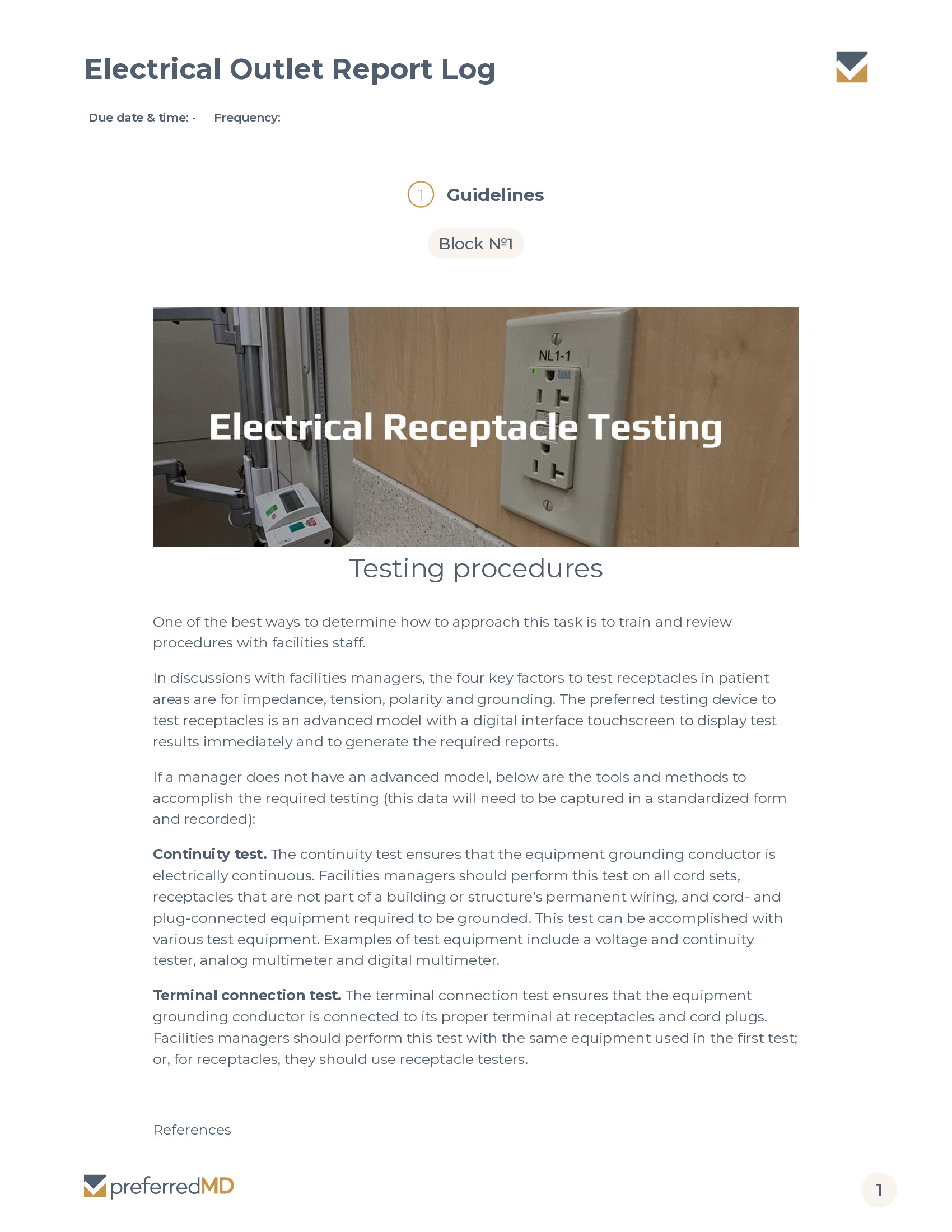 Electrical Outlet Report Log template PDF