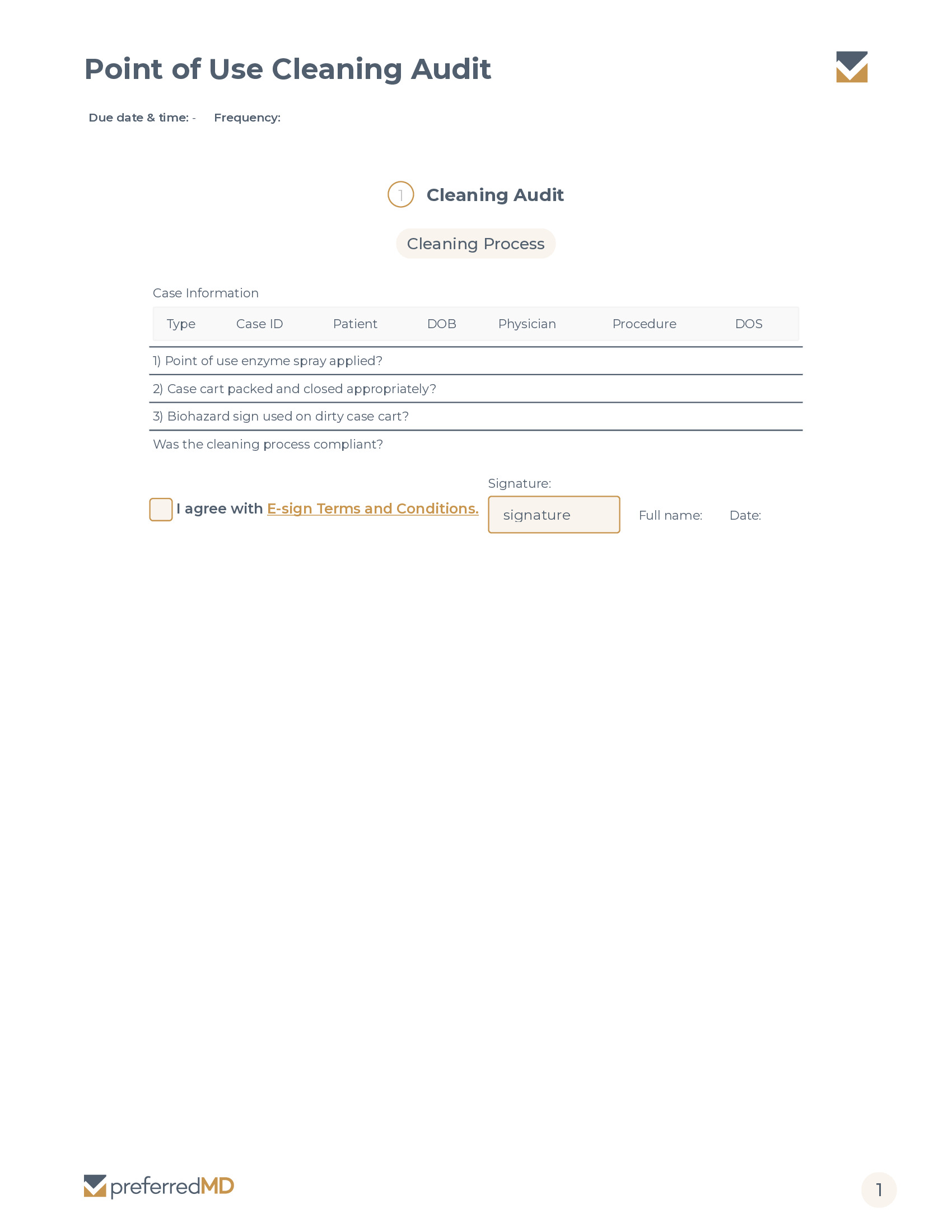 Point of Use Cleaning Audit Log template PDF