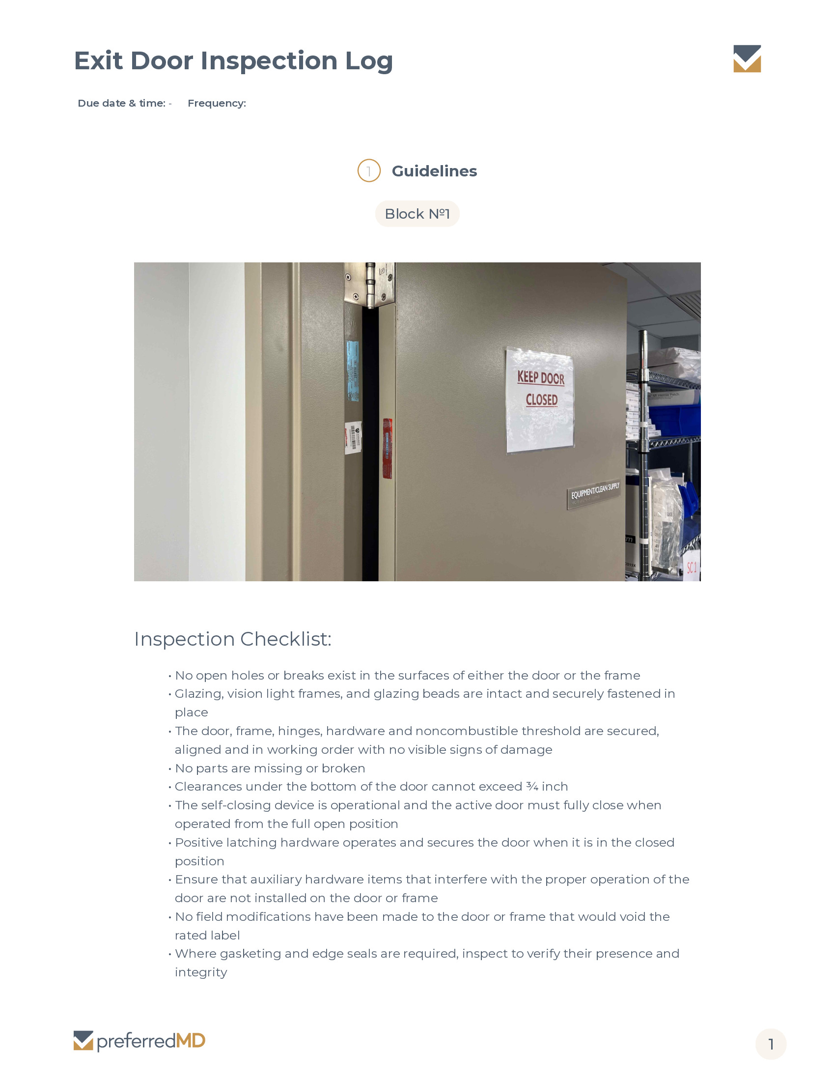 Exit Door Inspection Log template PDF