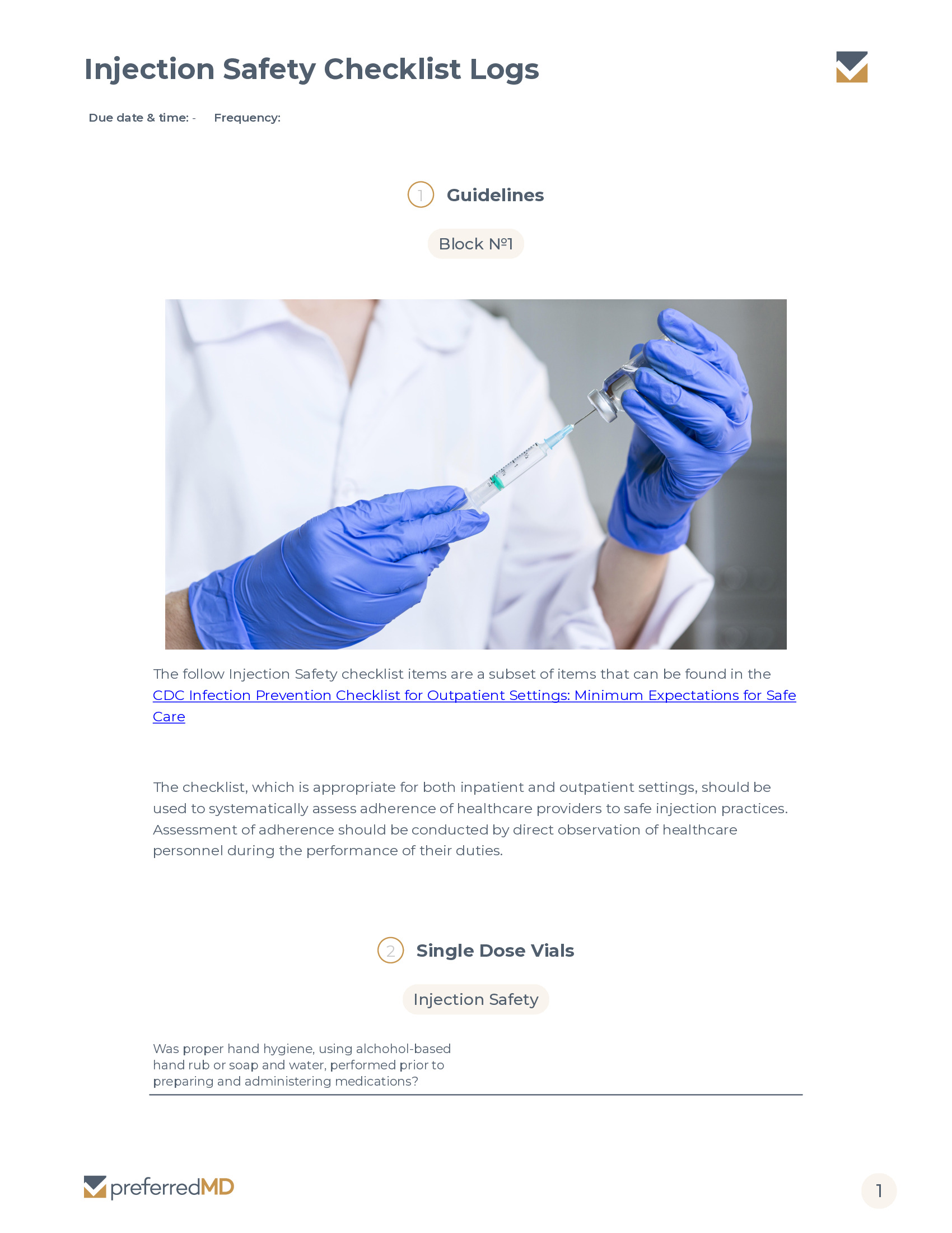 Injection Safety Checklist Logs template PDF