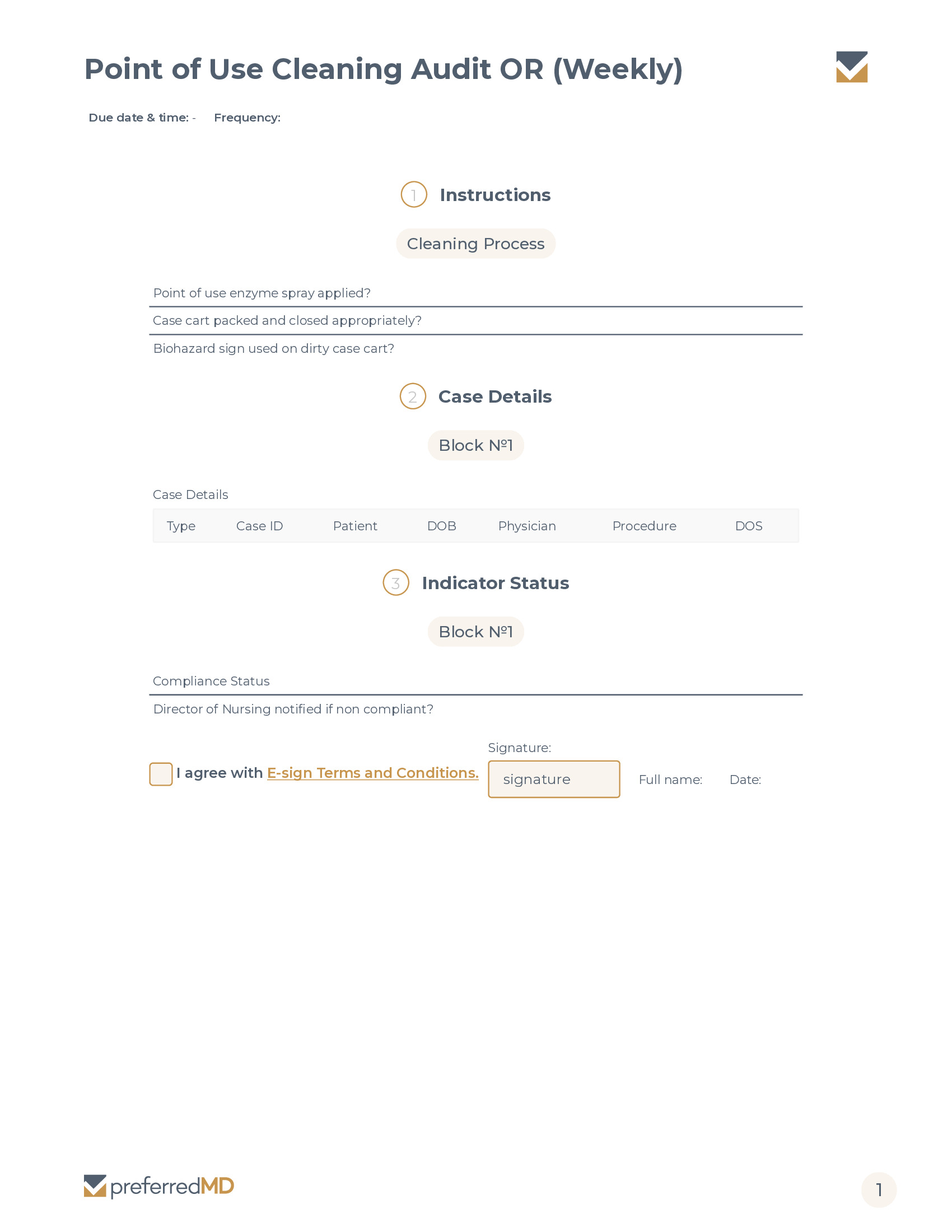 Operating Room Point of Use Cleaning Audit Log template PDF