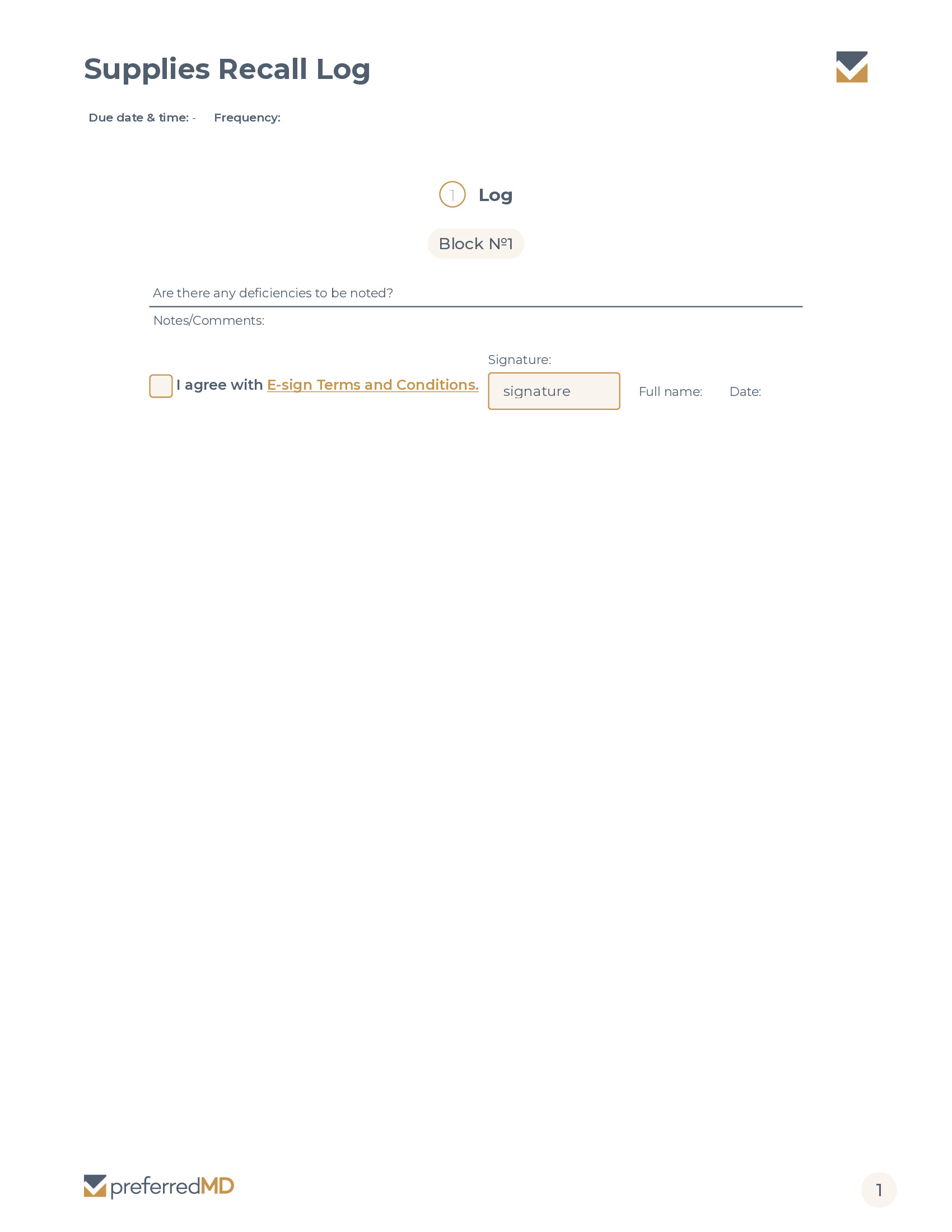Supplies Recall Log template PDF