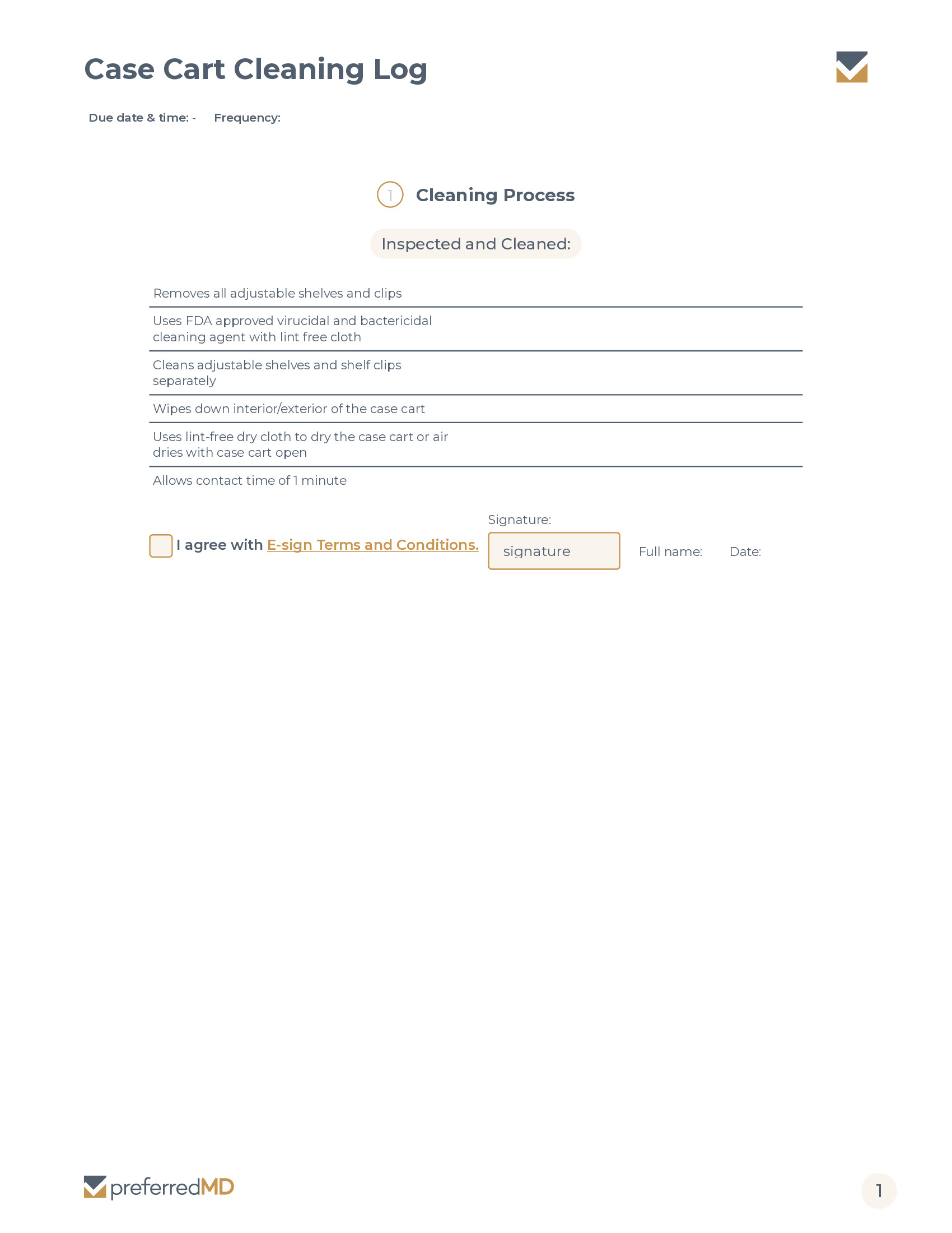 Case Cart Cleaning Audit Log template PDF