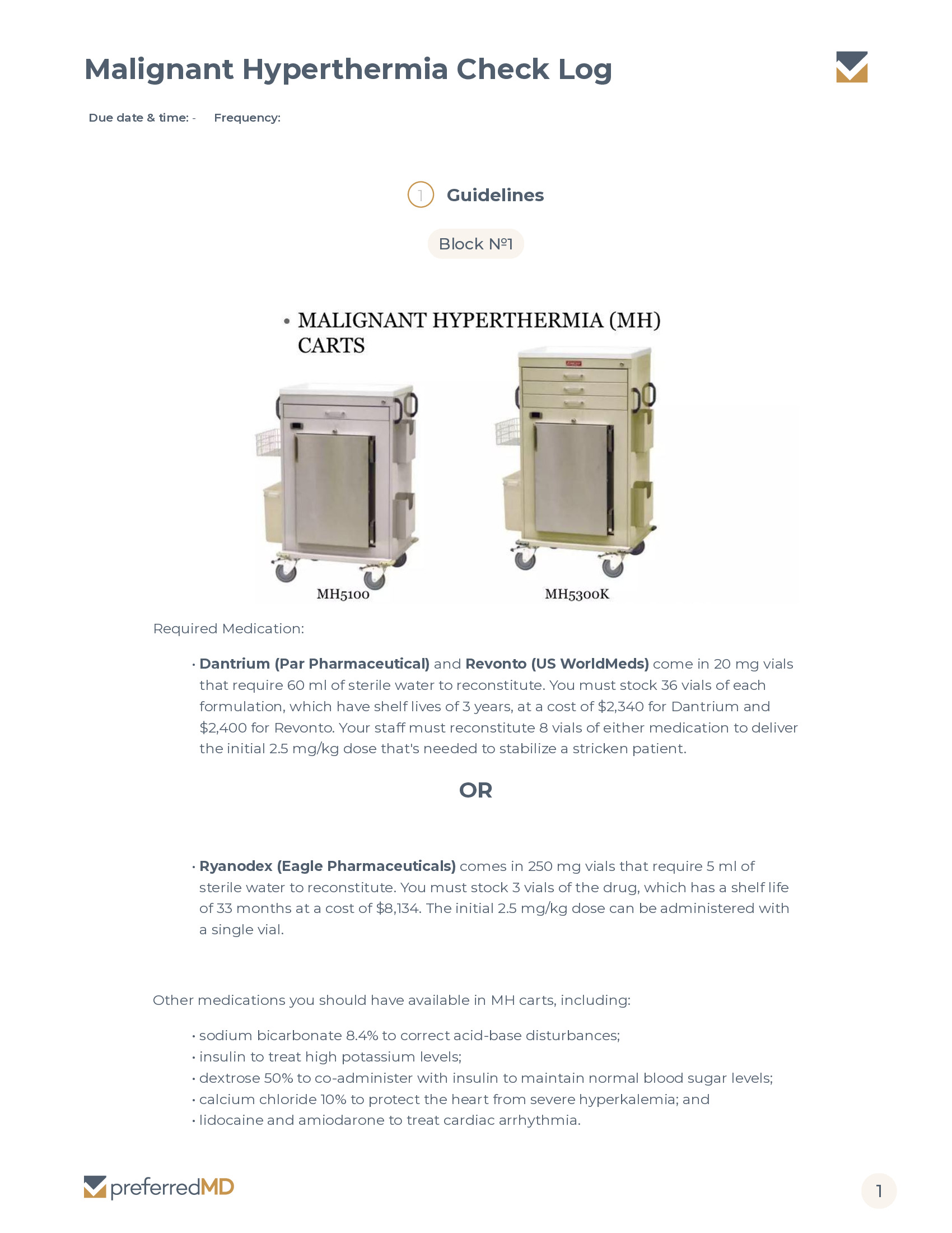 Malignant Hyperthermia Check Log template PDF