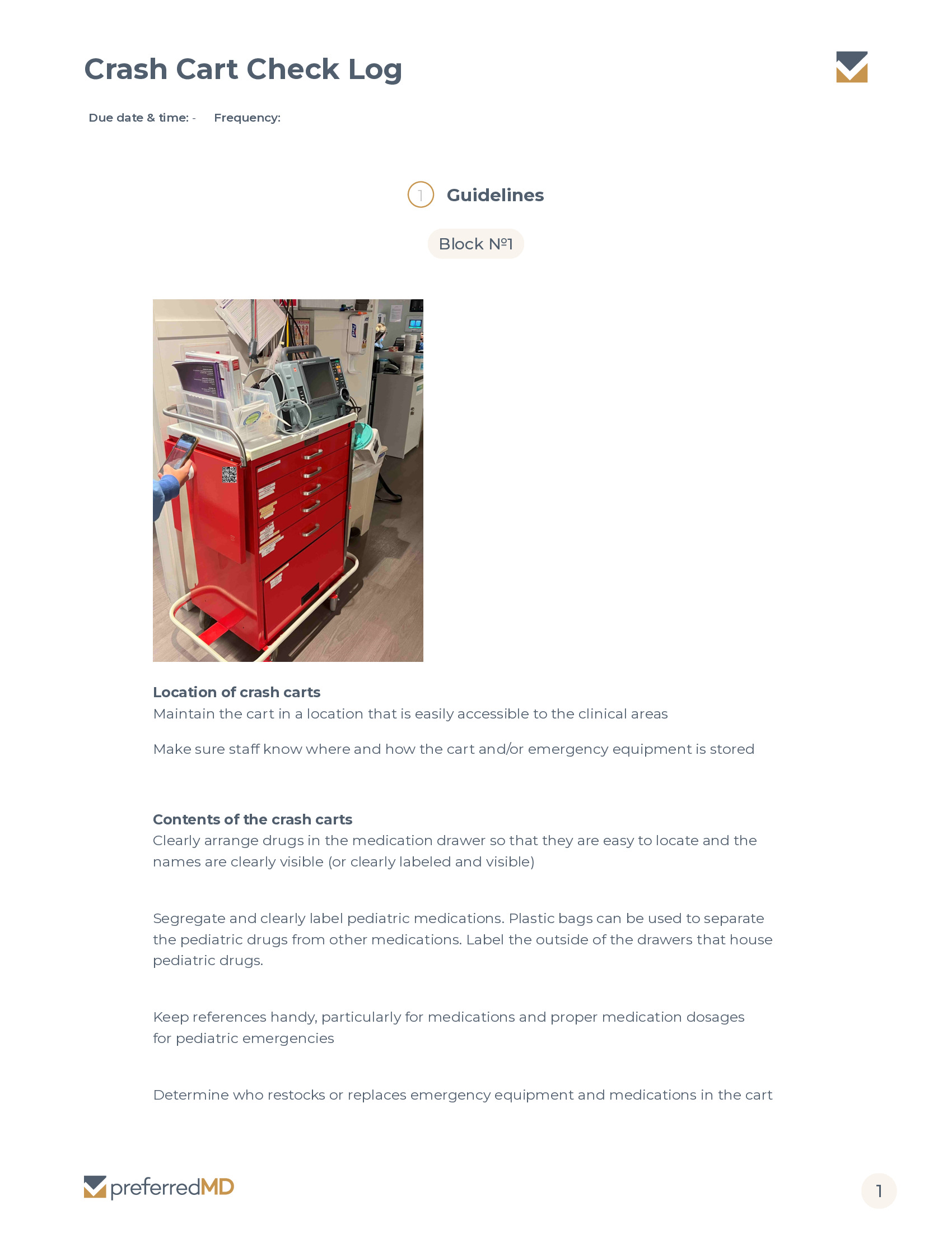Crash Cart Check Log template PDF