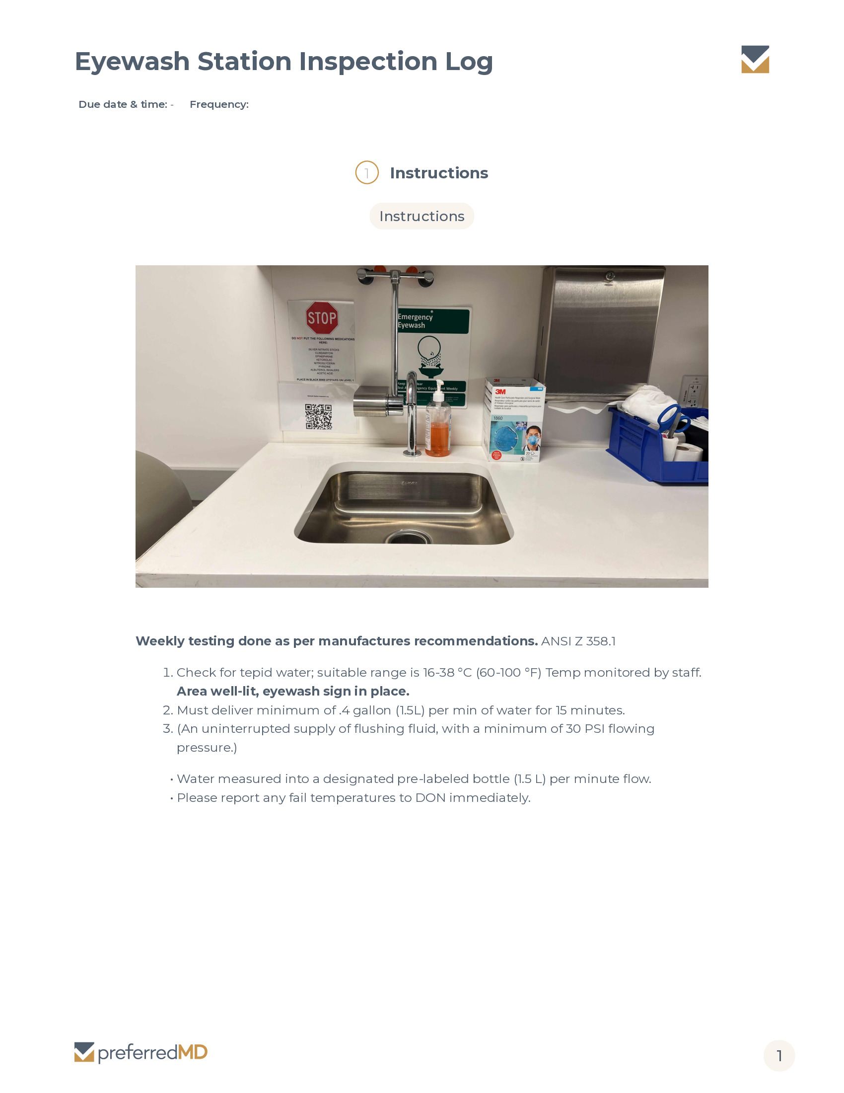 Eyewash Station Inspection Log template PDF