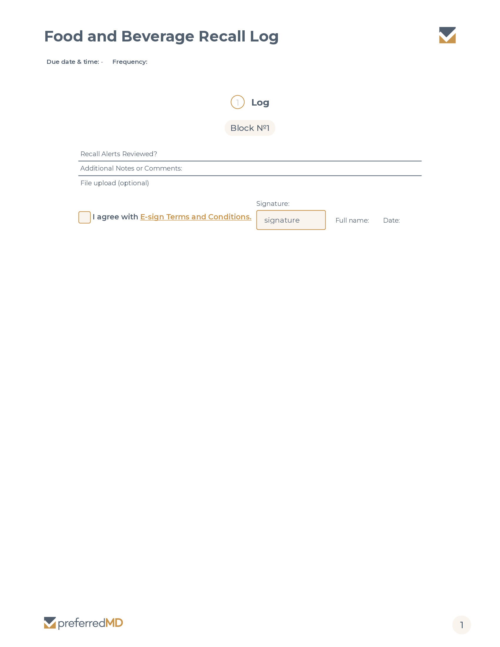 Food and Beverage Recall Log template PDF