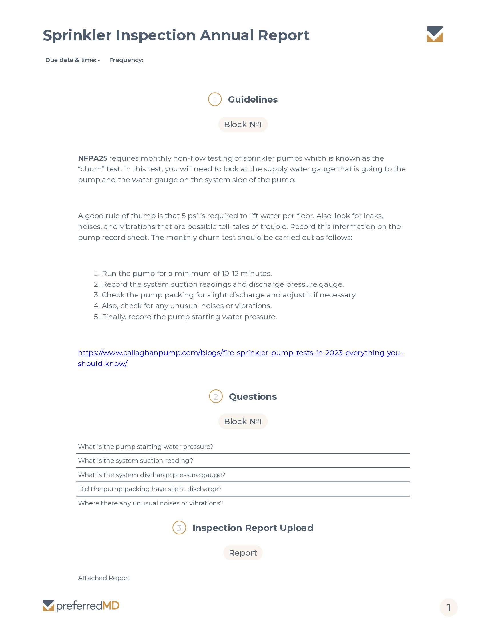 Sprinkler Inspection Annual Report template PDF