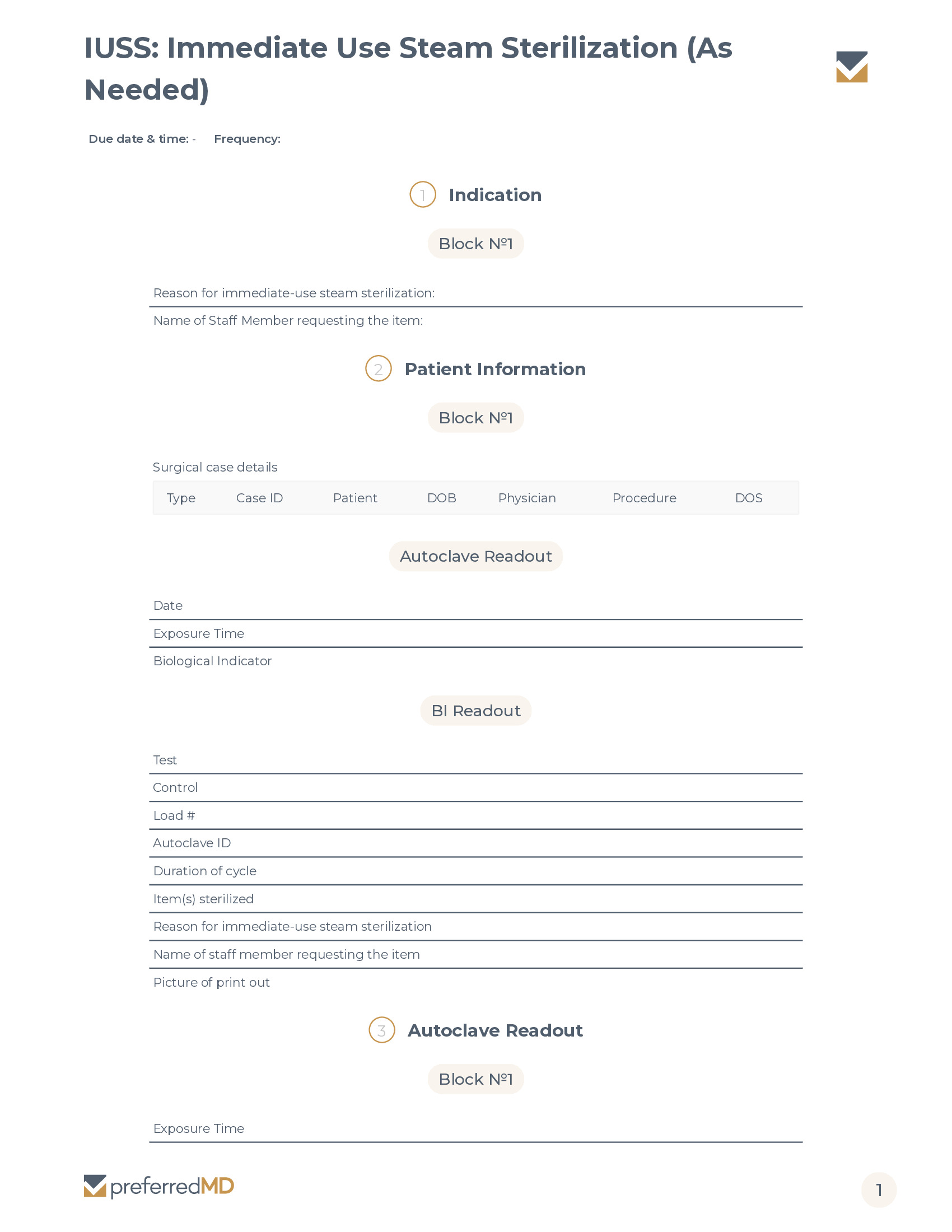 IUSS: Immediate Use Steam Sterilization Log template PDF