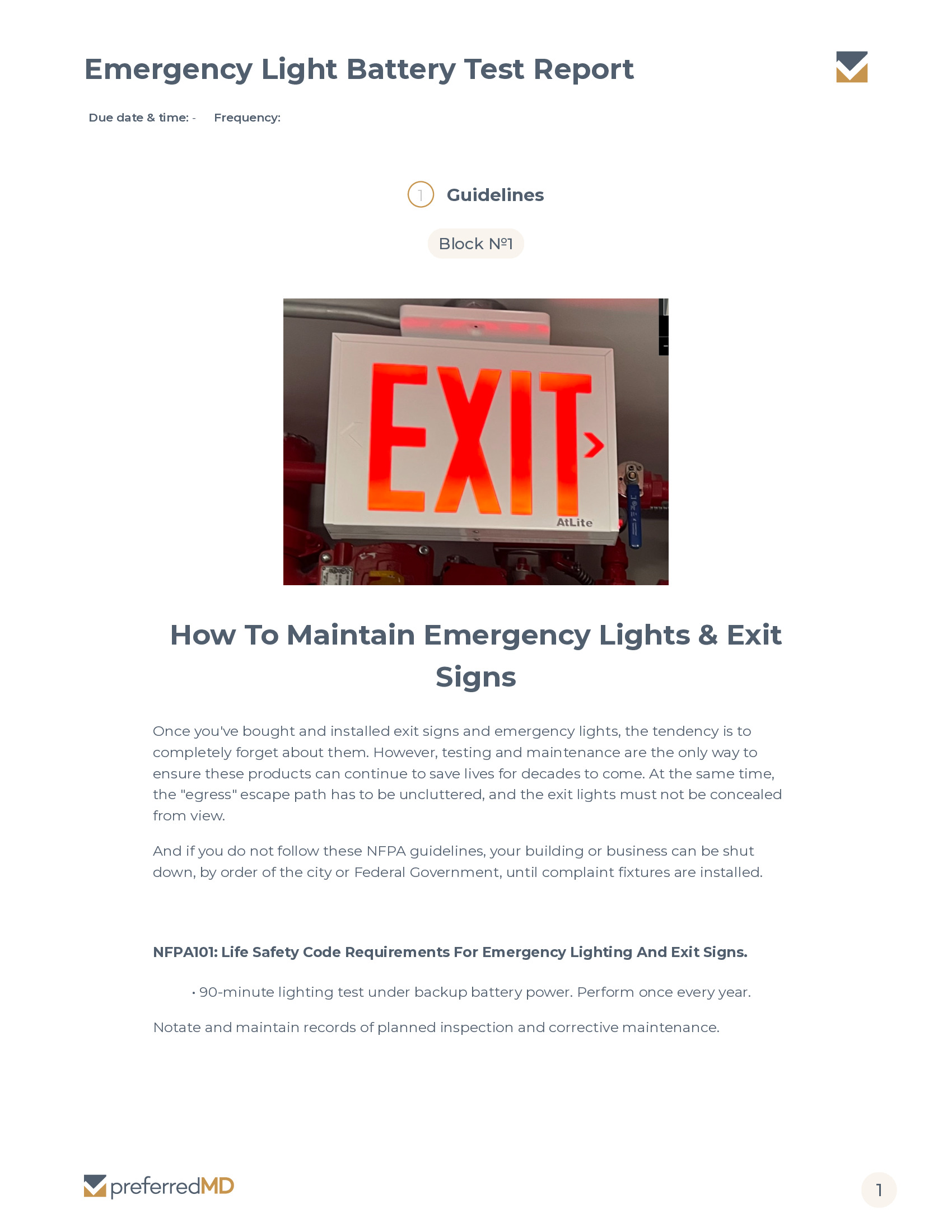 Emergency Light Battery Test Report template PDF