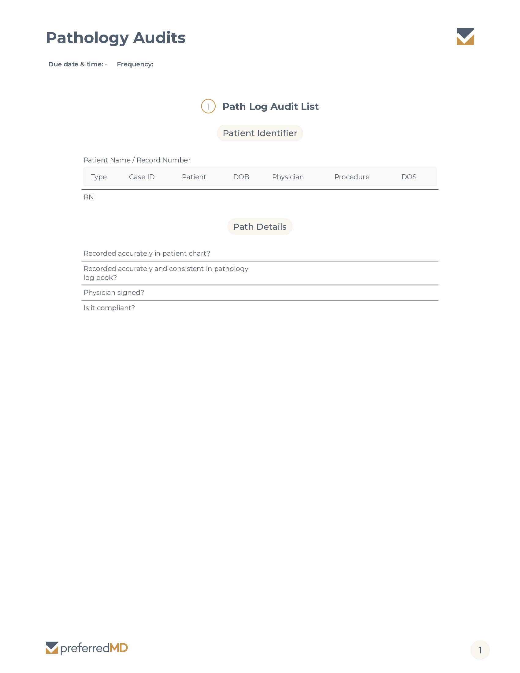 Clinical Pathology Audit Log template PDF