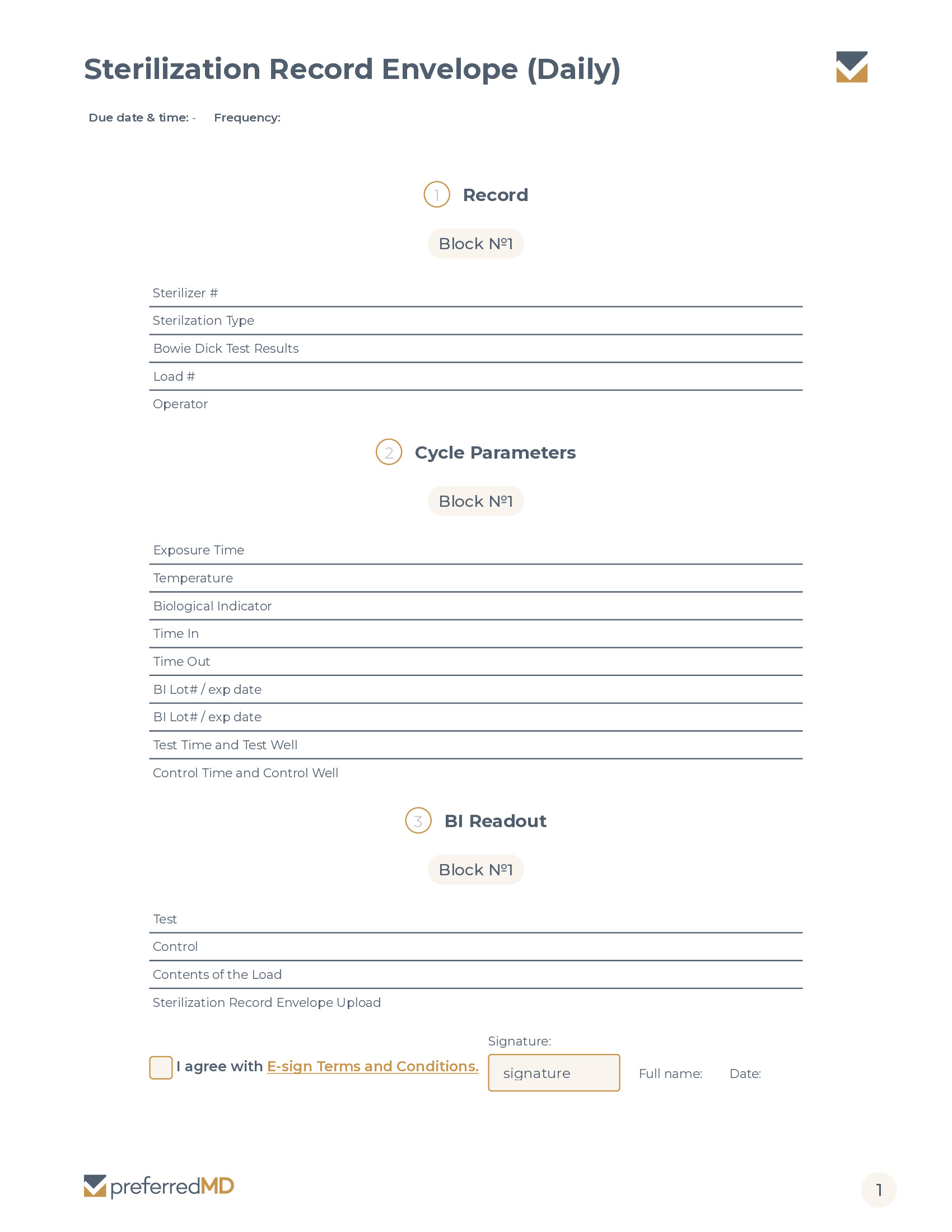 Sterilization Record Envelope Log template PDF