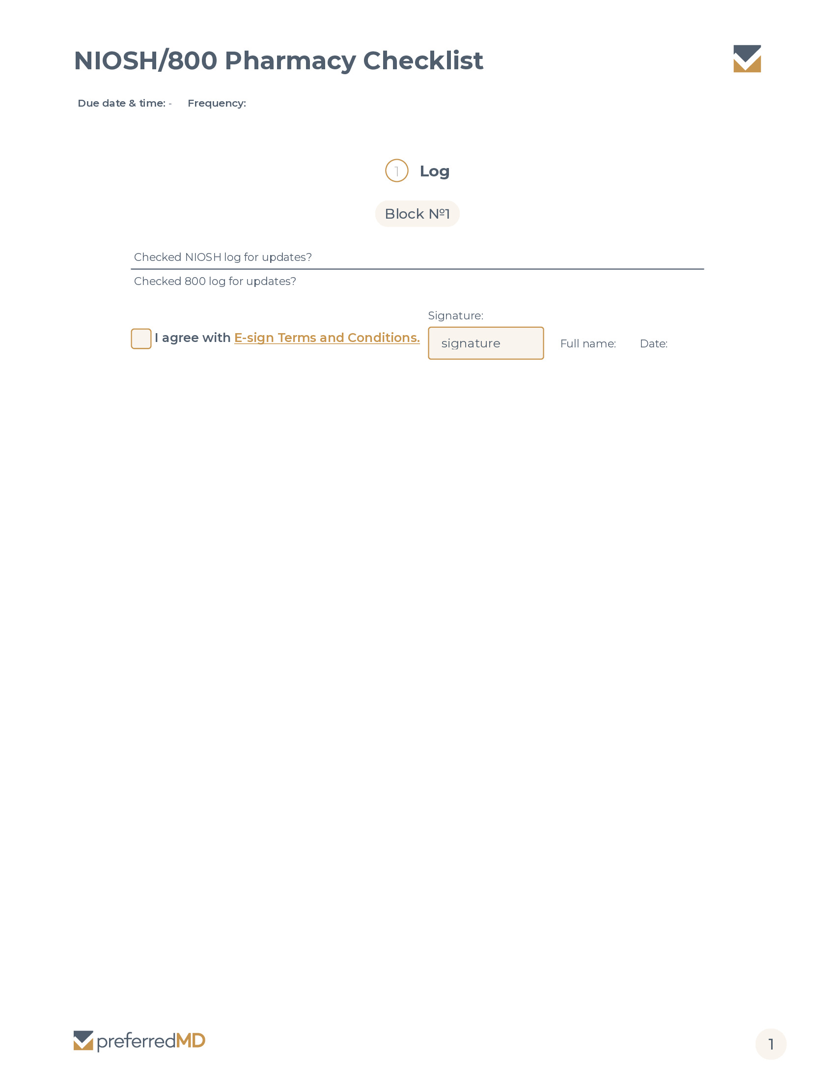 NIOSH/800 Pharmacy Checklist template PDF