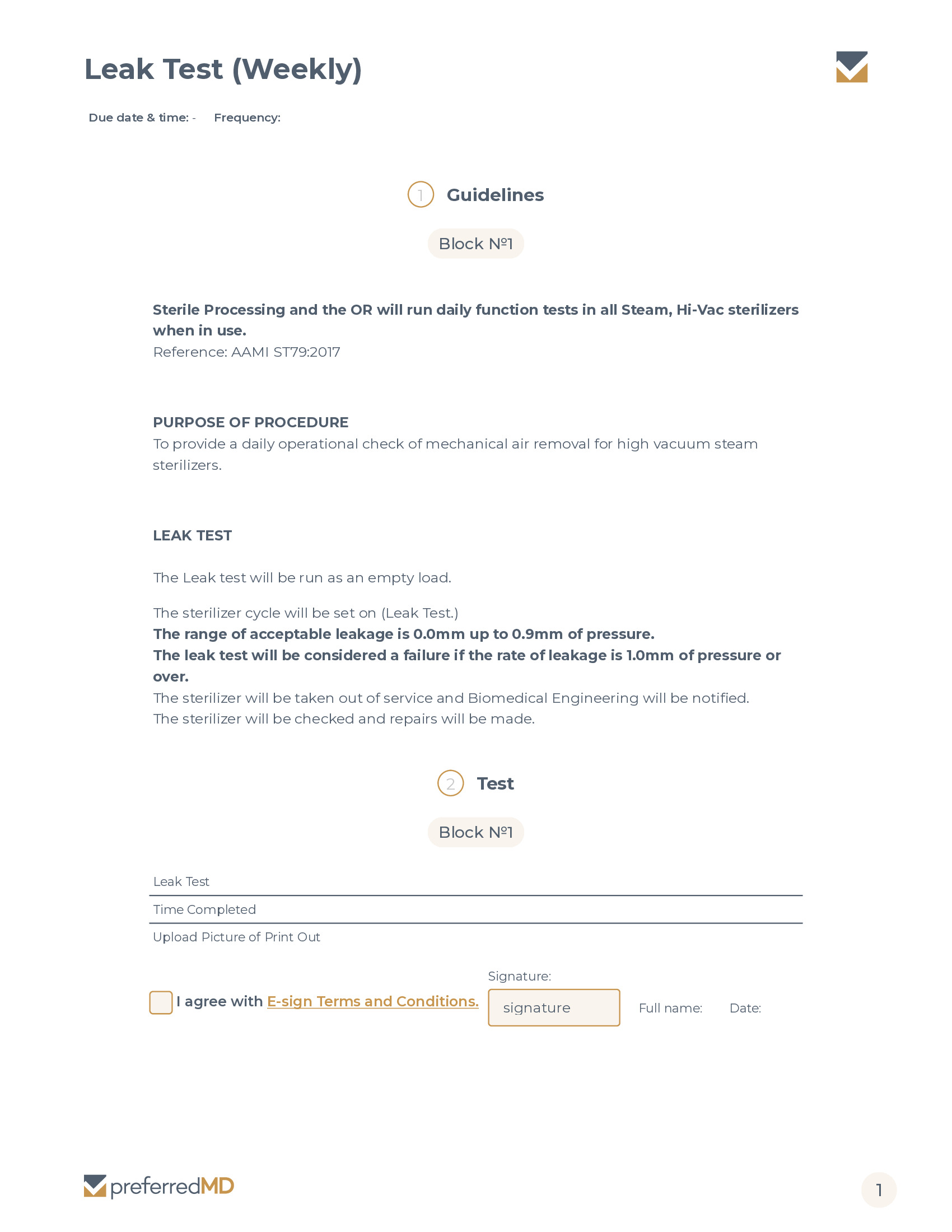 Leak Test Log template PDF