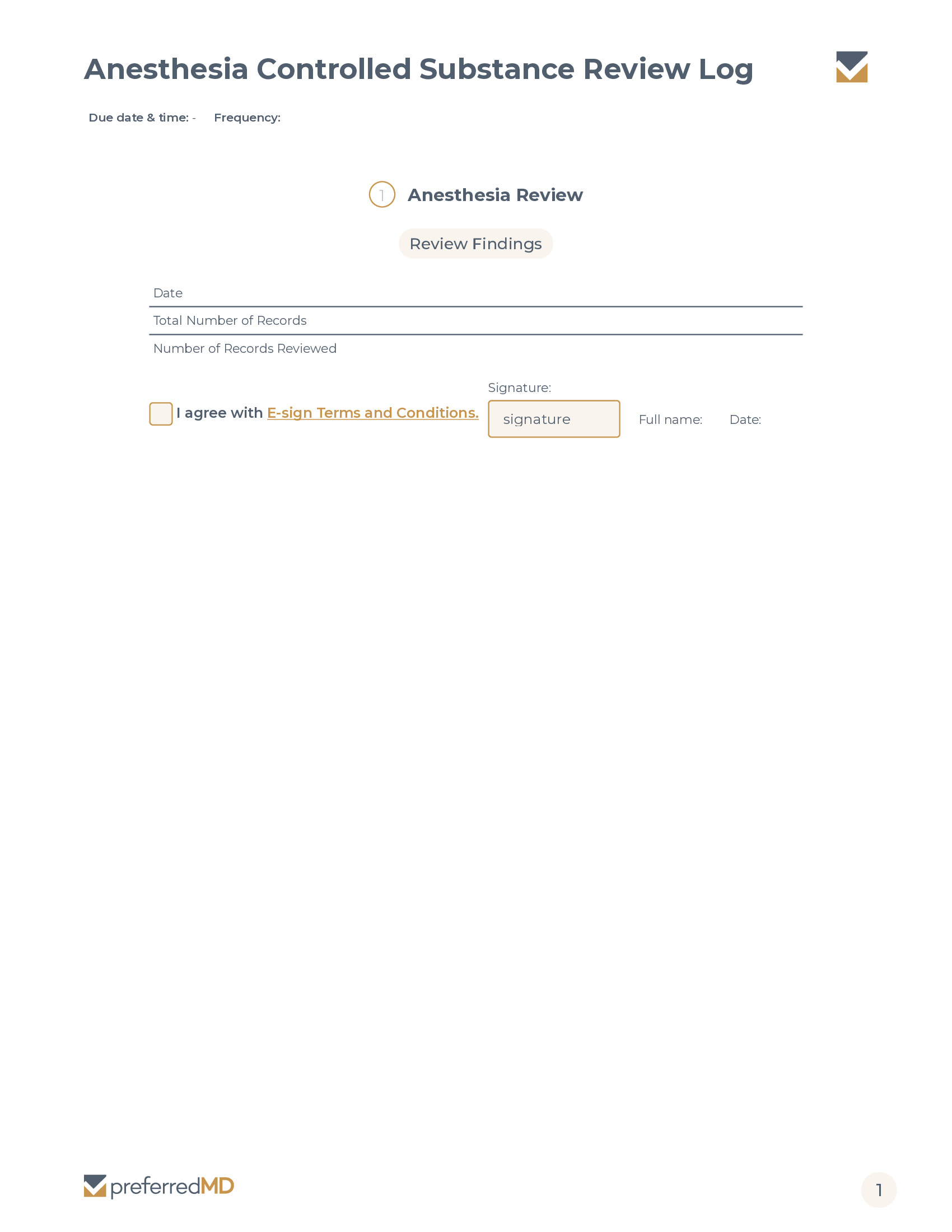 Anesthesia Controlled Substance Review Log template PDF