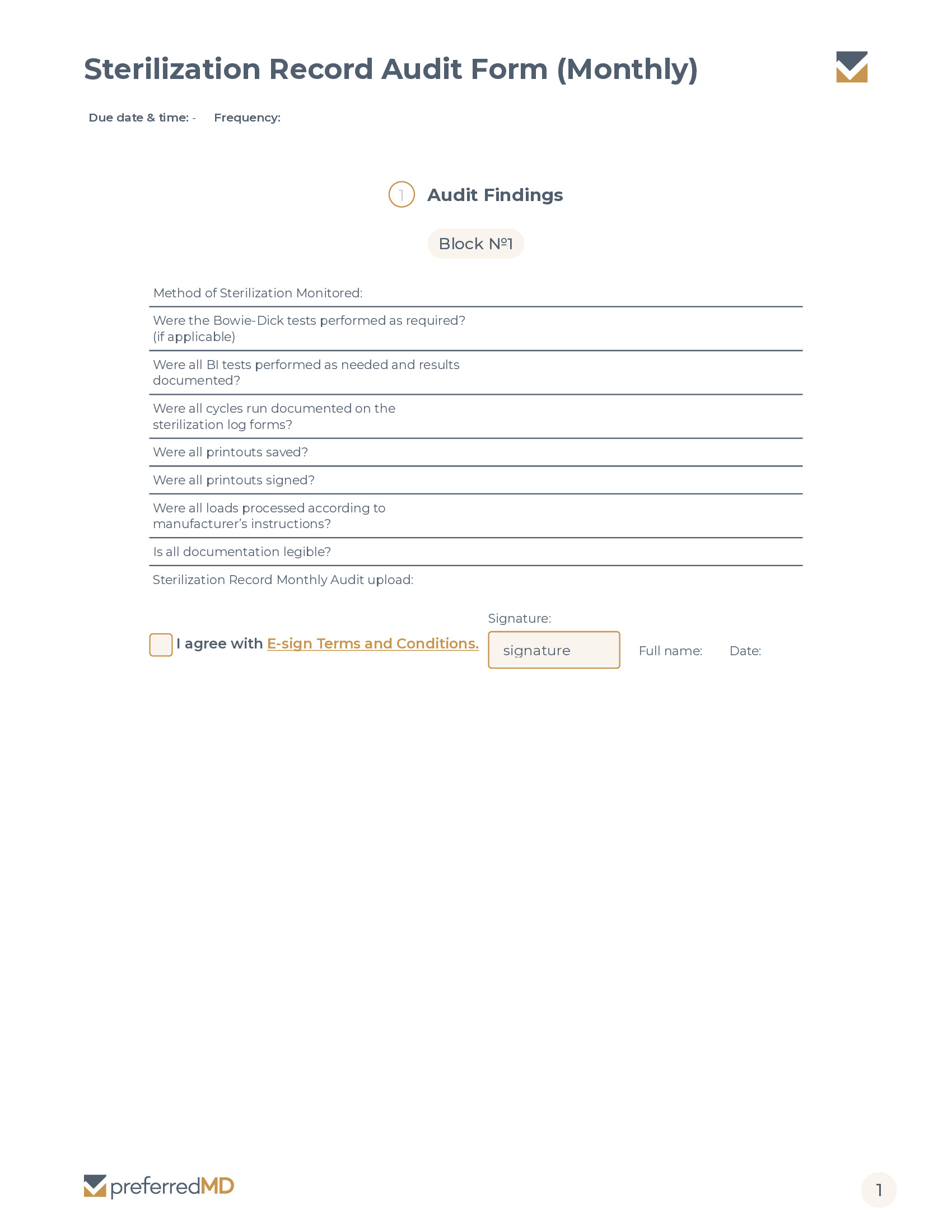 Sterilization Record Audit Log template PDF
