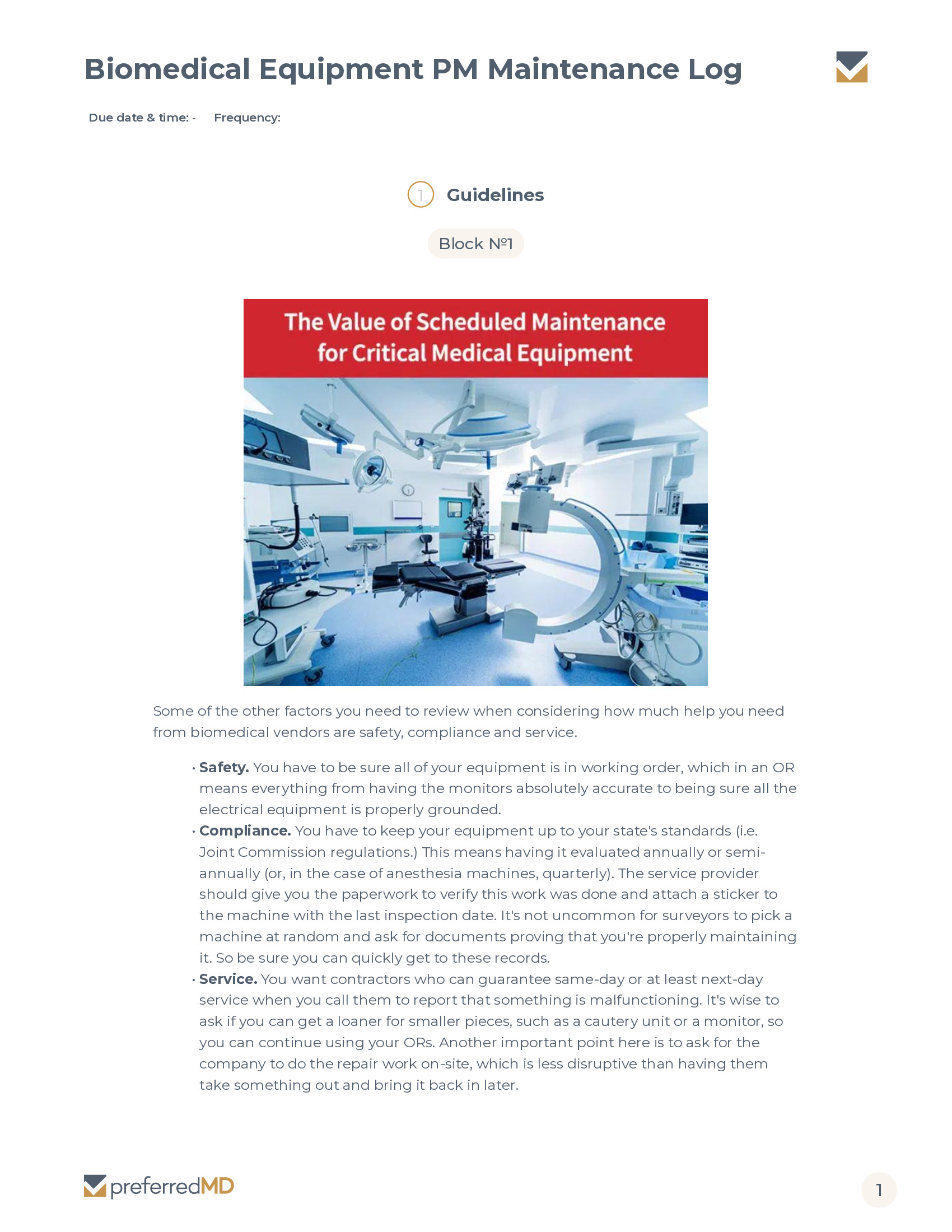Biomedical Equipment PM Maintenance Log template PDF
