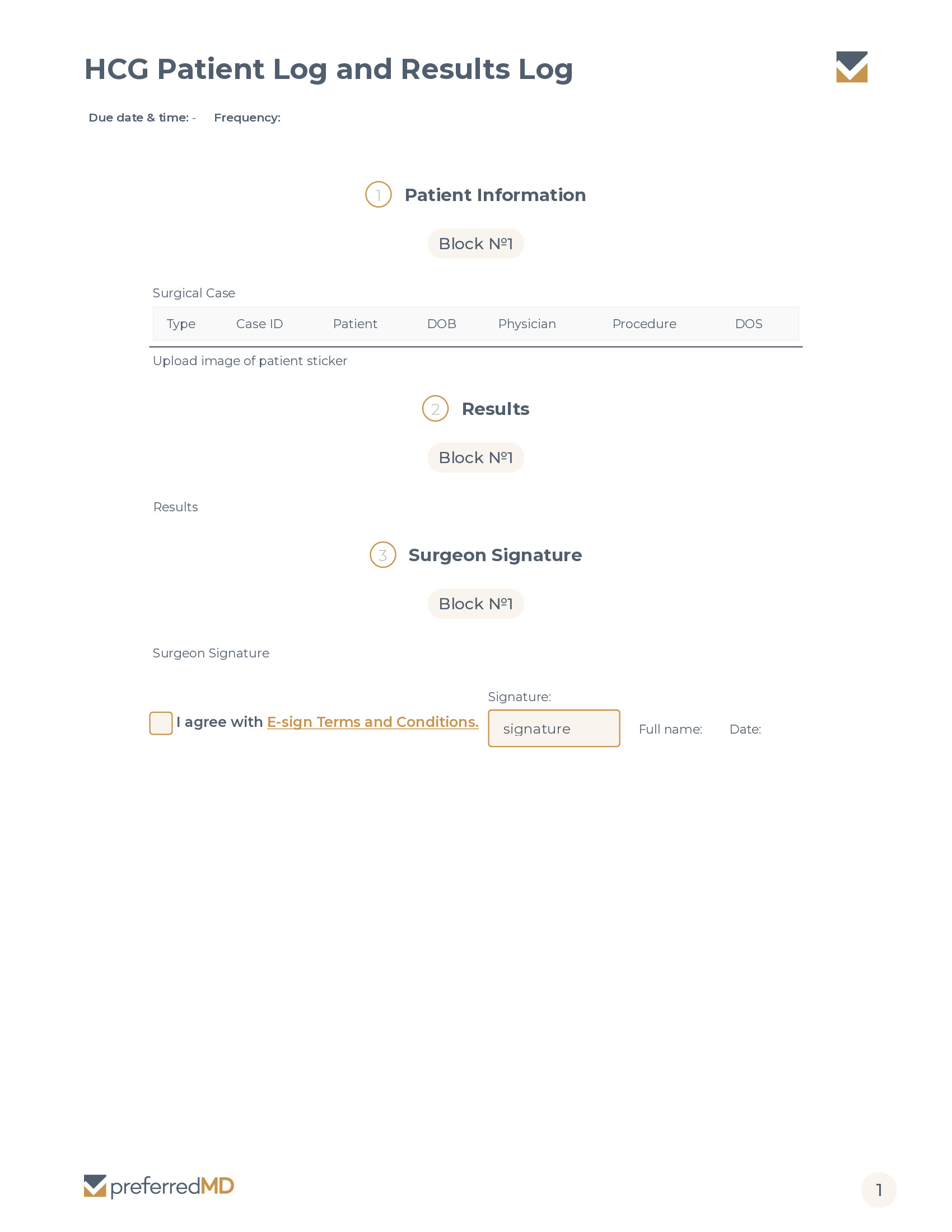 HCG Patient Results Log template PDF
