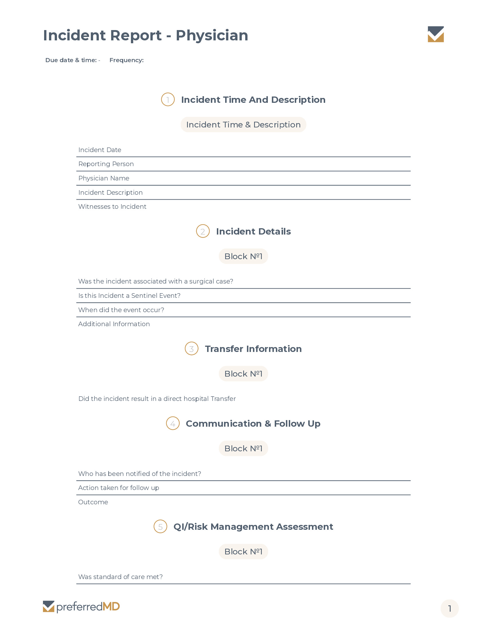 Incident Report - Physician template PDF