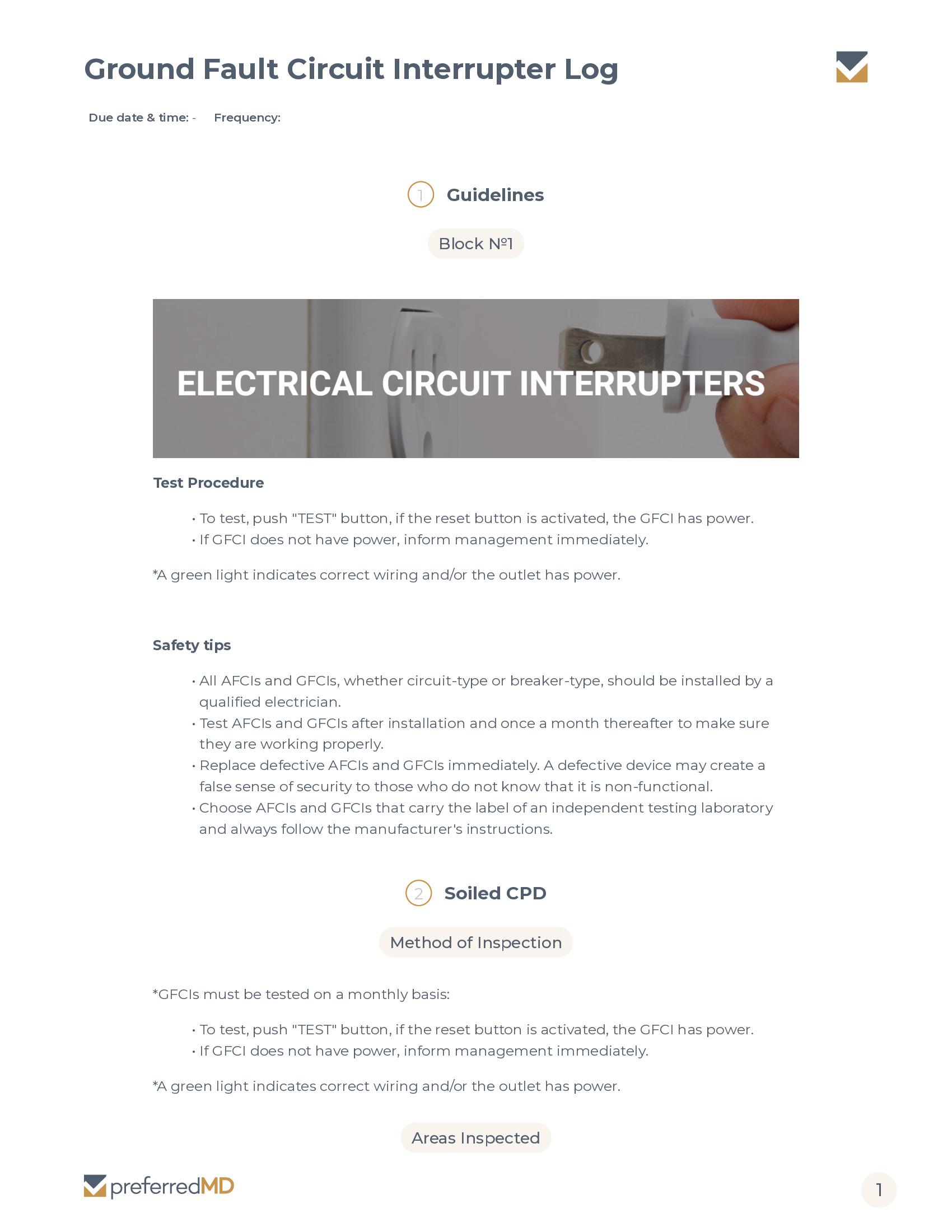 Ground Fault Circuit Interrupter Log template PDF