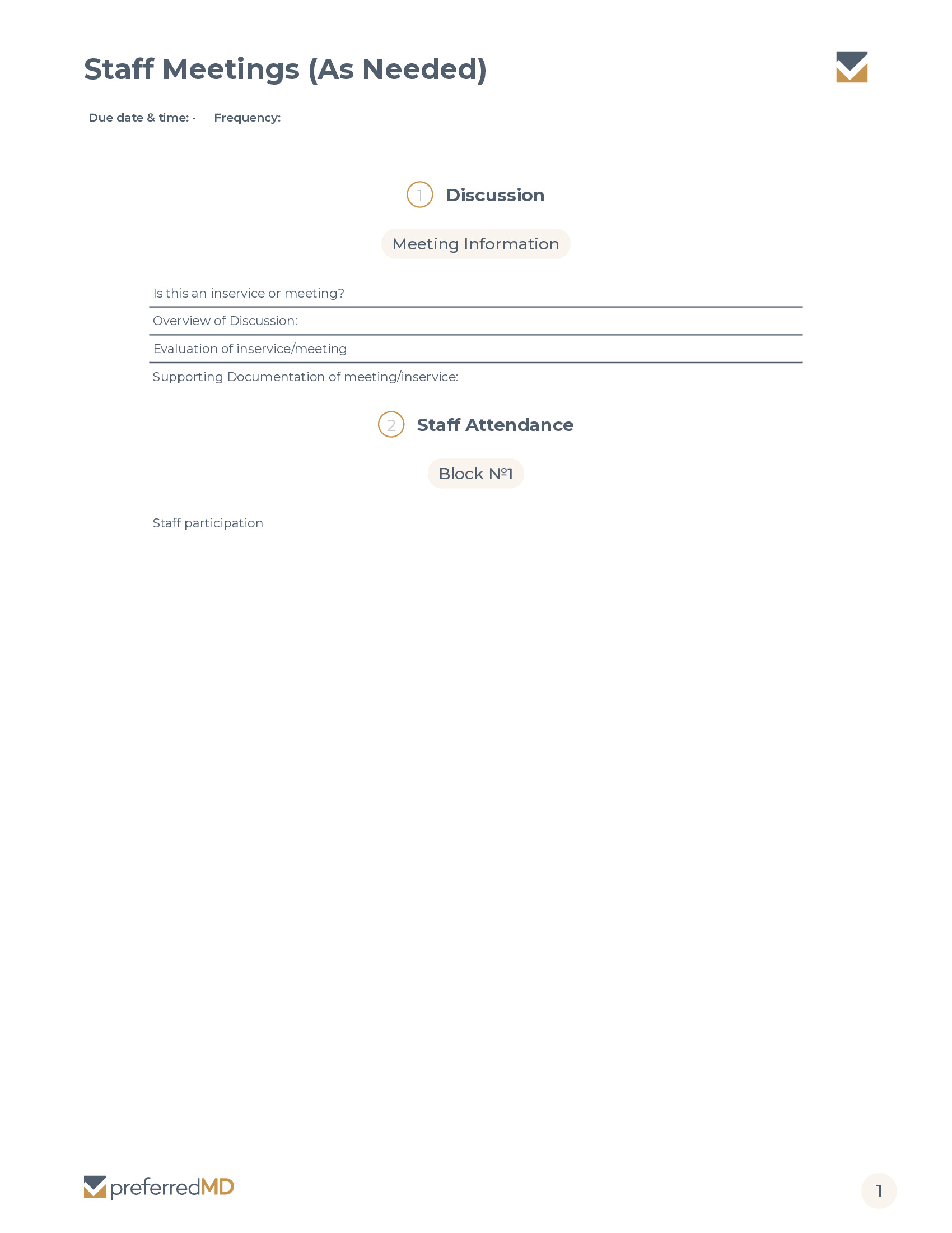 Staff Meetings (As Needed) template PDF