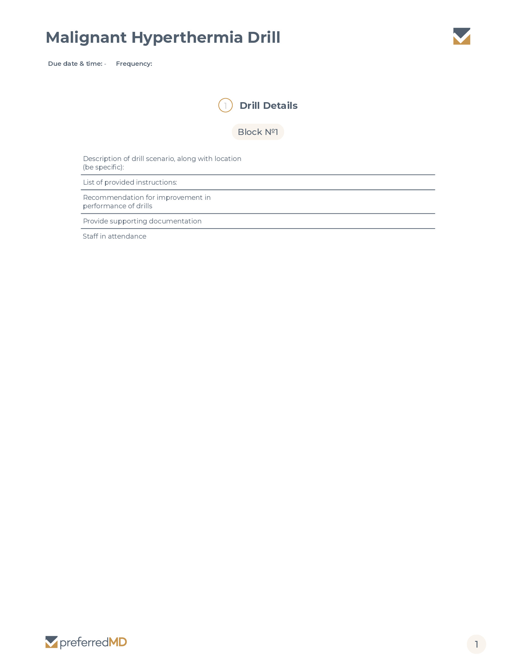 Malignant Hyperthermia Drill template PDF