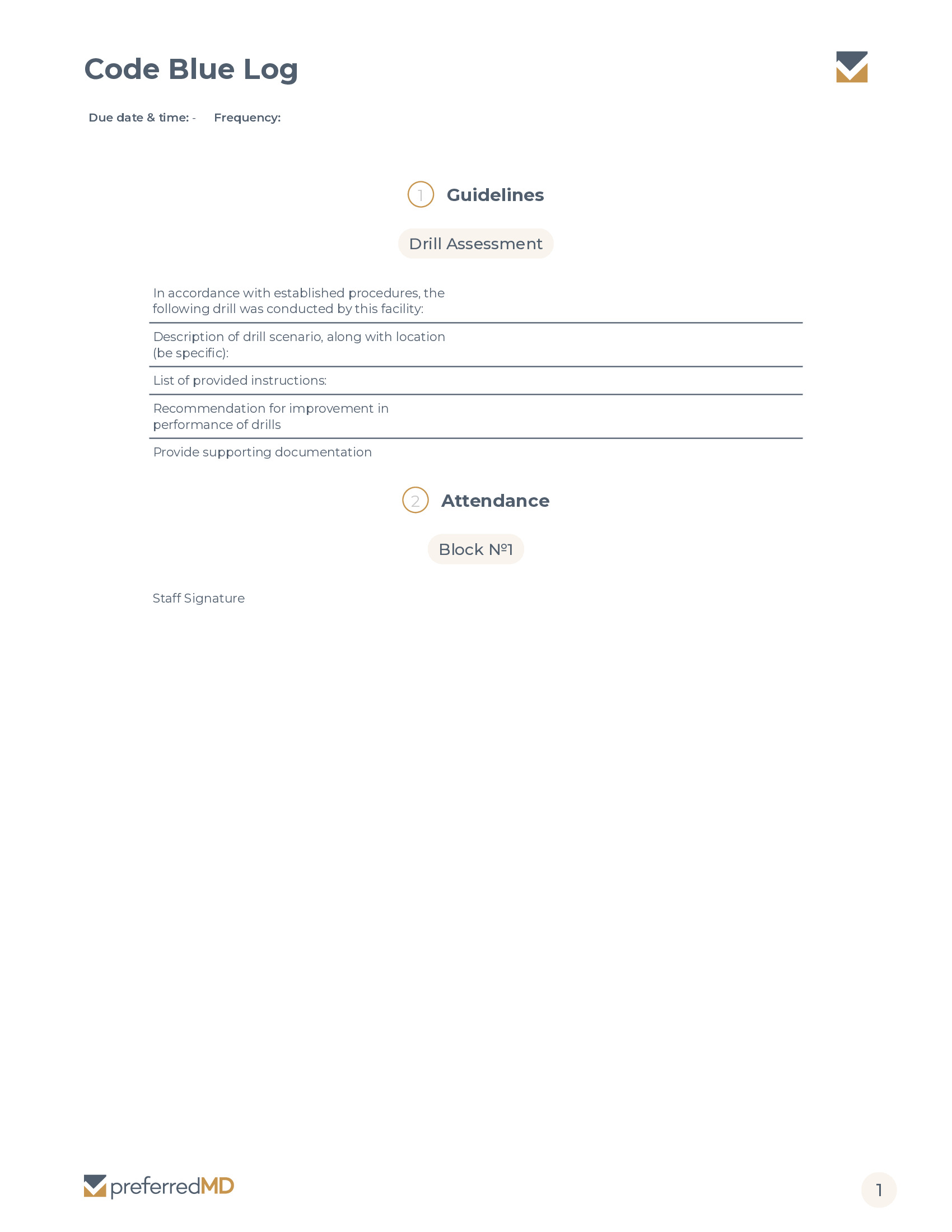 Code Blue Log template PDF