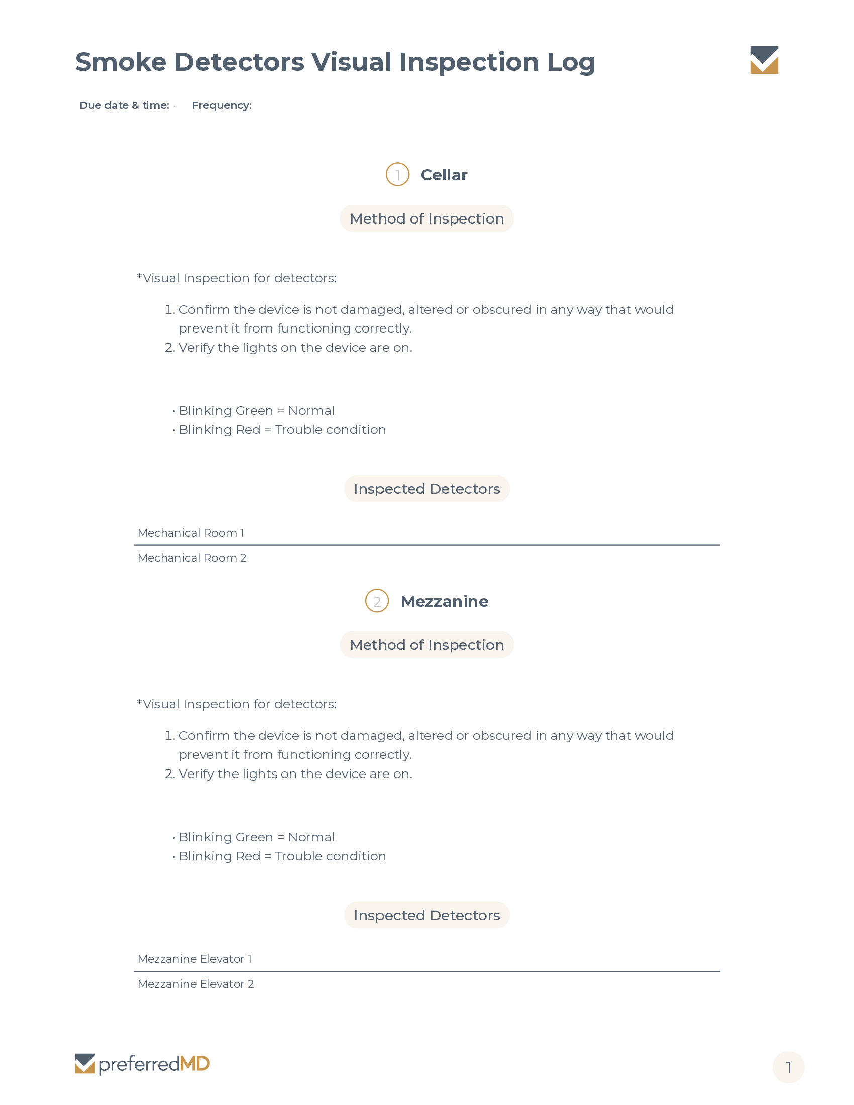 Smoke Detectors Visual Inspection Log template PDF