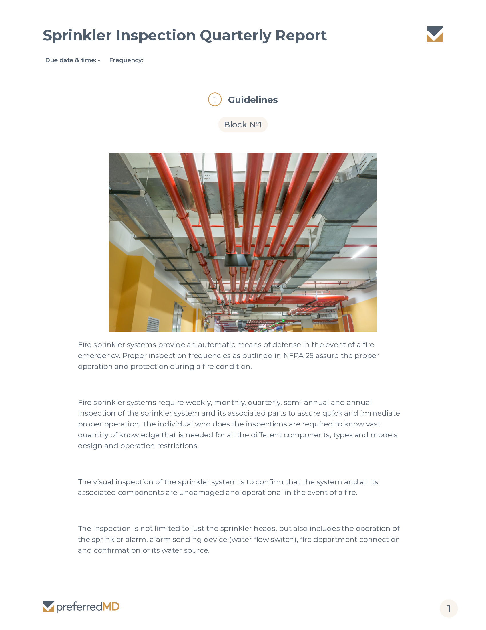 Sprinkler Inspection Quarterly Report template PDF