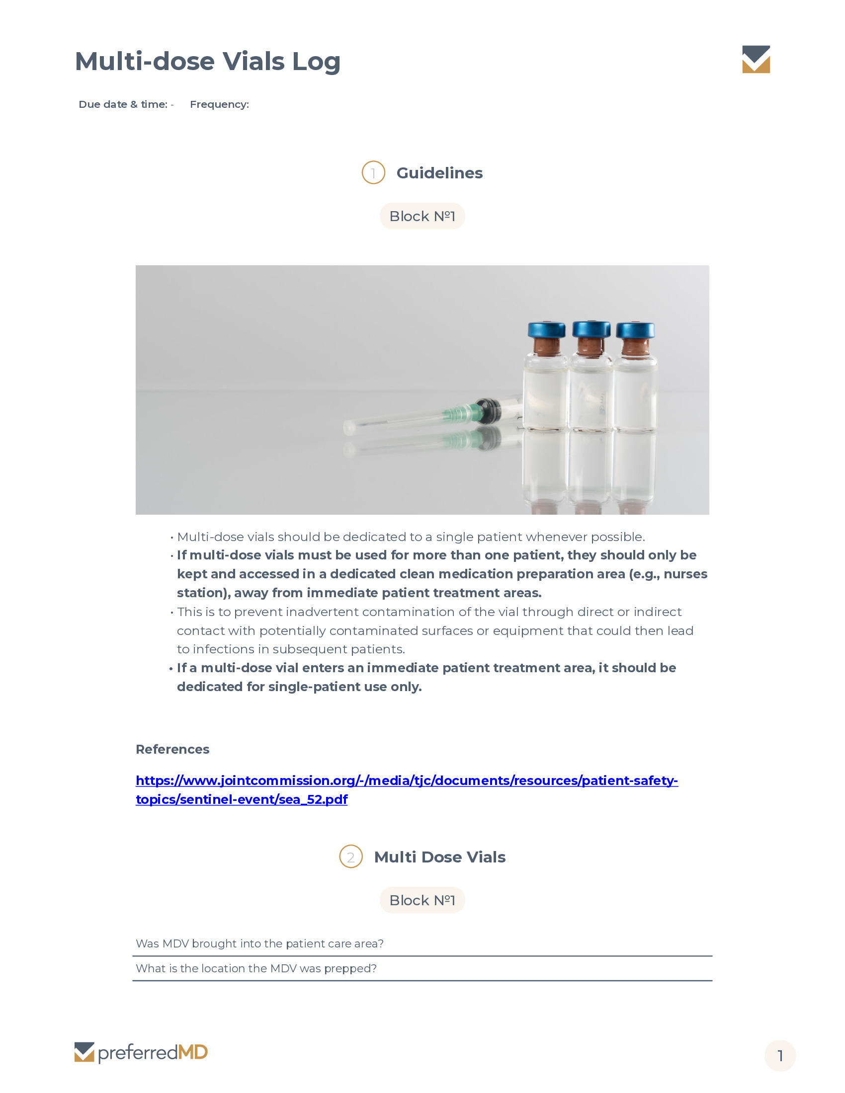 Multi-dose Vials Log template PDF